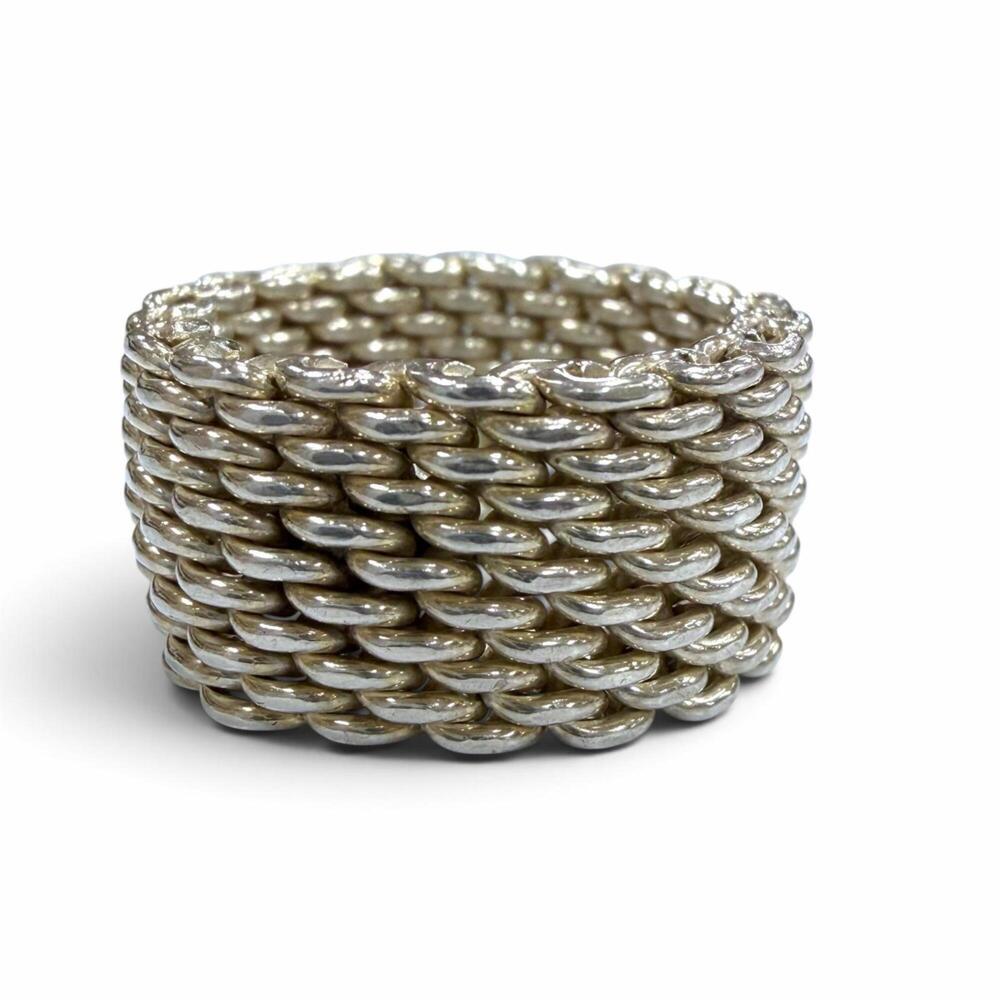 TIFFANY&Co. Tiffany Somerset 925 Mesh Ring, Silver, Weight 8.2g, Men's/Women'...